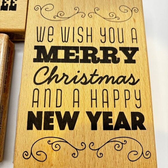 Set 3 Christmas Wooden Rubber Stamps Holiday Greetings Hampton Art Stampendous - Picture 6 of 10